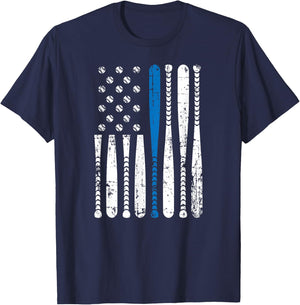 Thin Blue Line LEO USA Flag Police Support Baseball Bat T-Shirt - T-Shirt | Navy