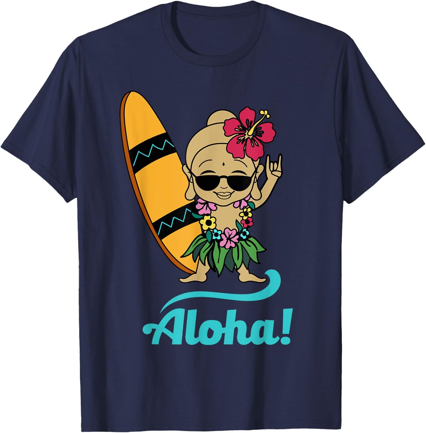 Hawaiian Surfing Buddha Aloha Hawaii Beach Yoga T-Shirt - T-Shirt | Navy