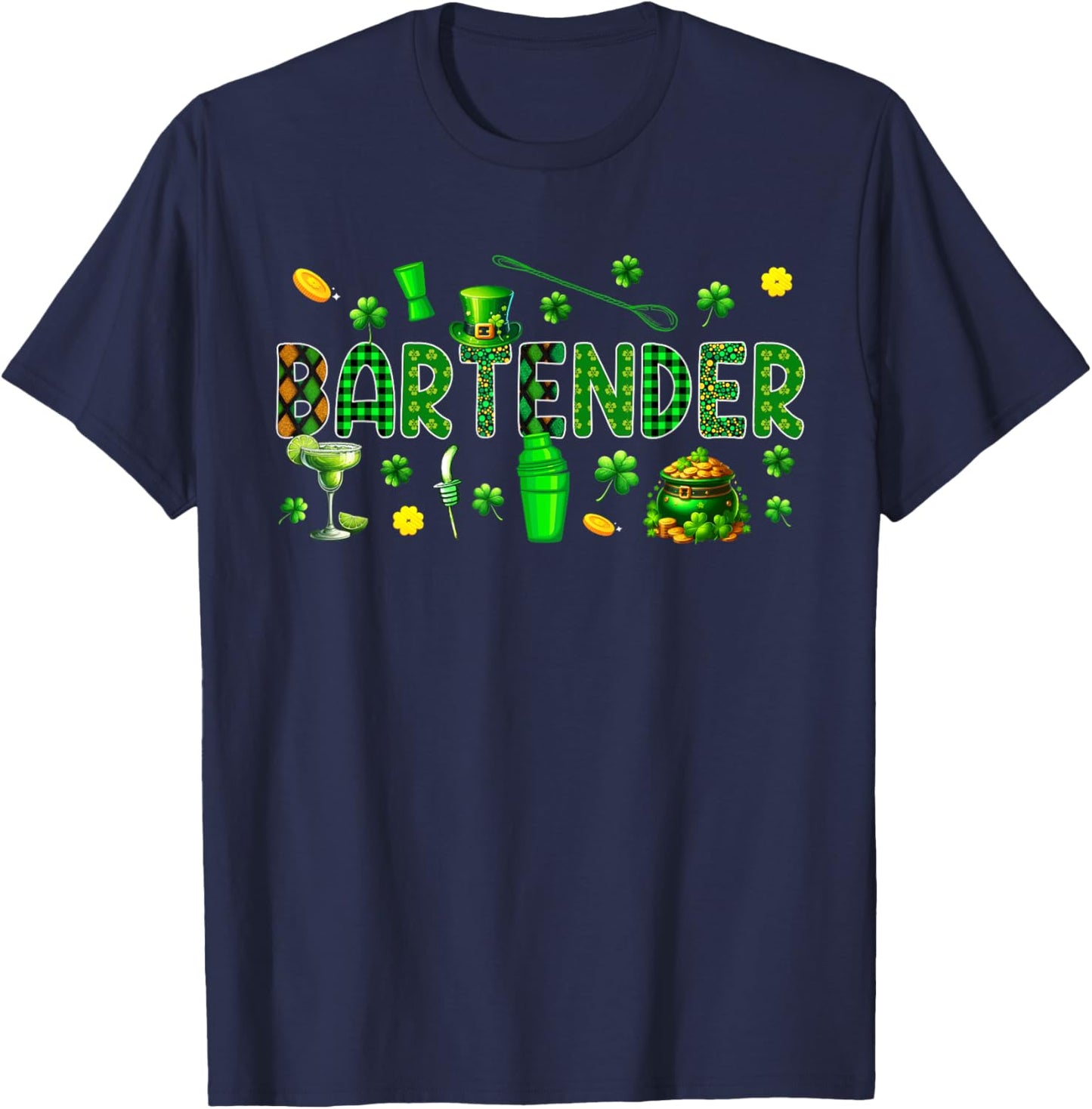 Bartender Tools St. Patrick's Day Shamrocks Funny Job Team T-Shirt - T-Shirt | Navy