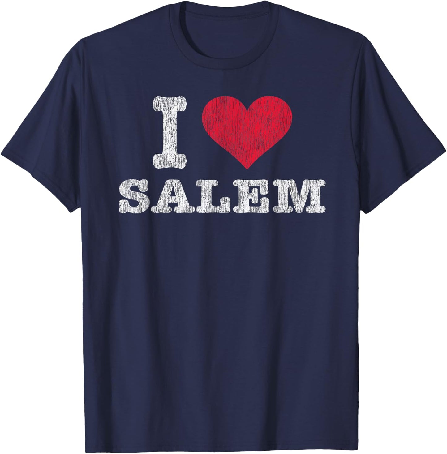 Distressed Retro I Love Salem Souvenir Gift T-Shirt - T-Shirt | Navy