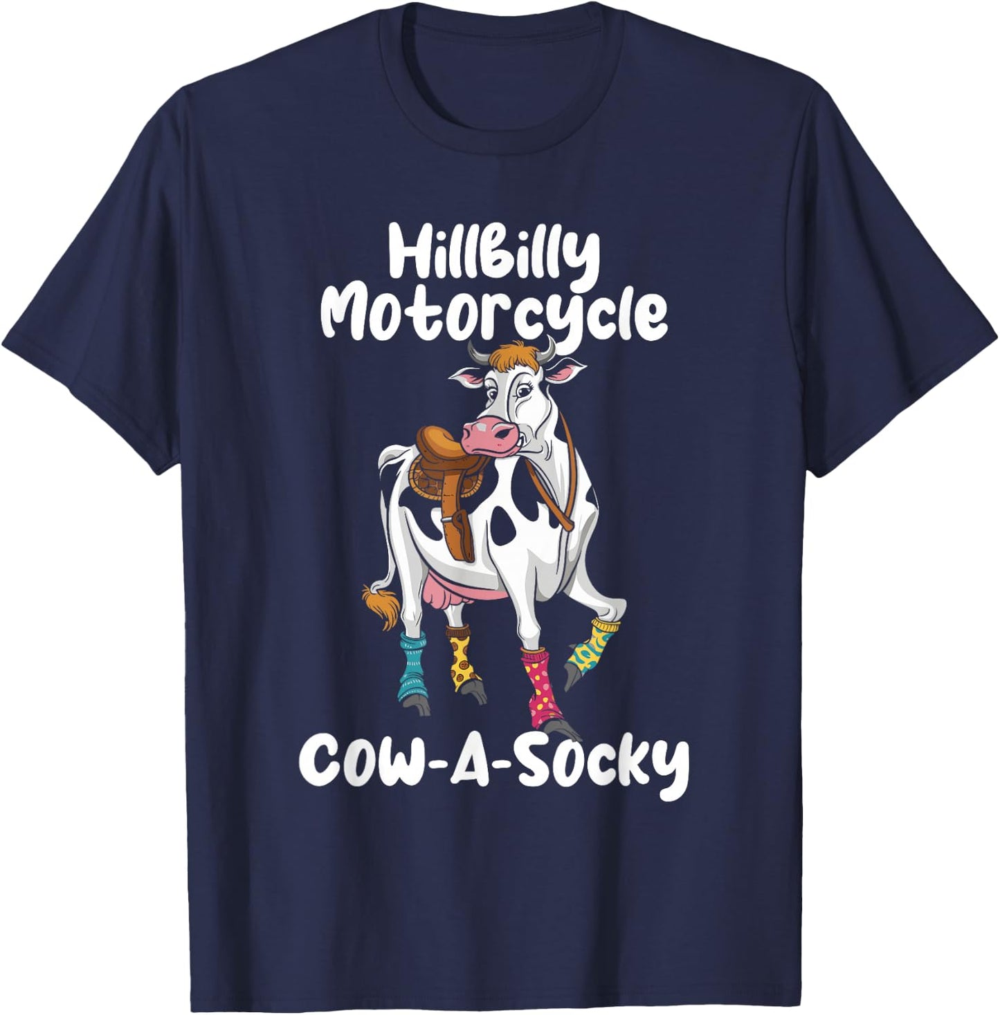 Funny Cow Hillbilly Motorcycle Cow-A-Socky T-Shirt - T-Shirt | Navy