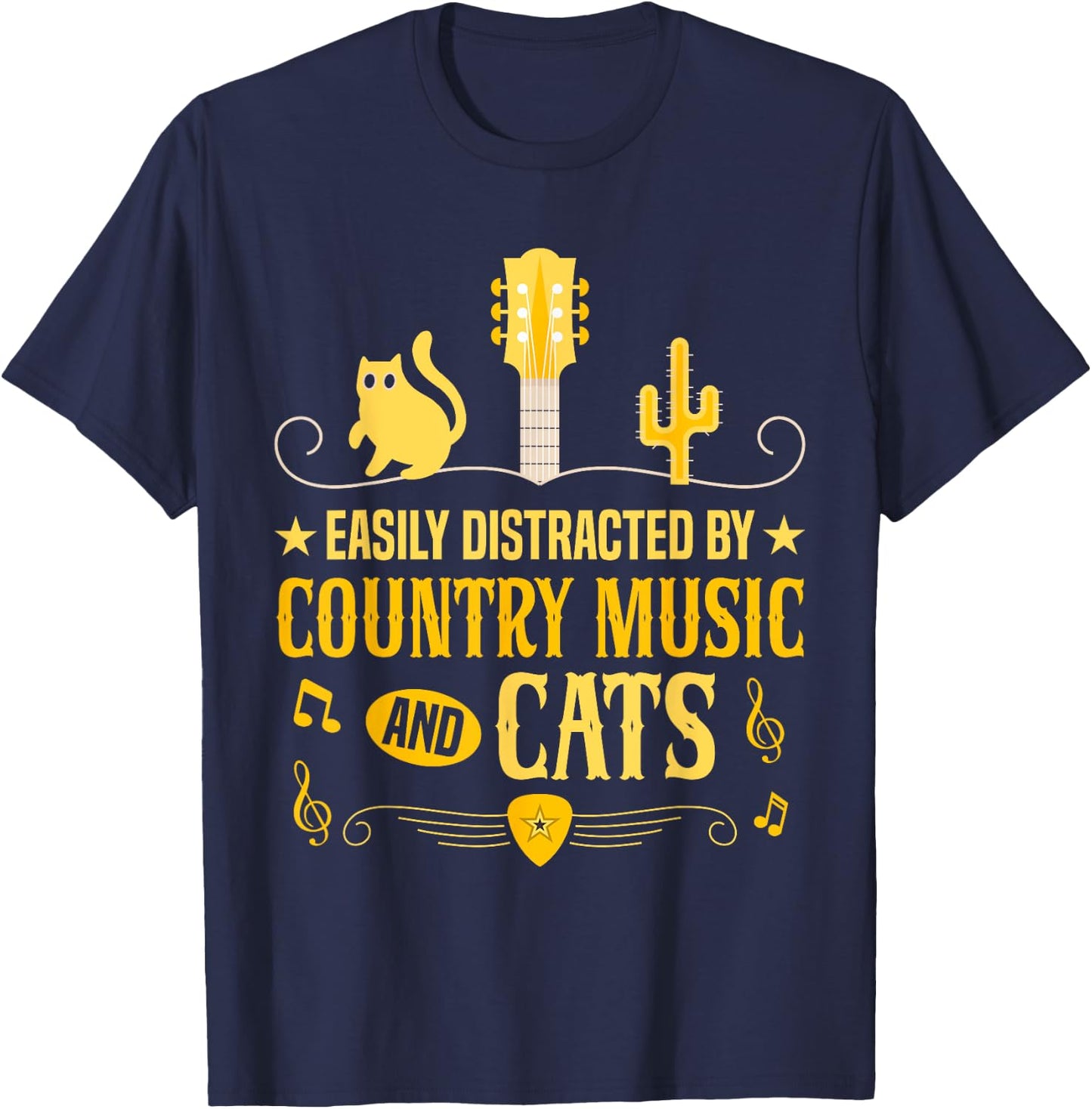 Distracted By Country Music And Cats Cowboy Cat T-Shirt - T-Shirt | Navy