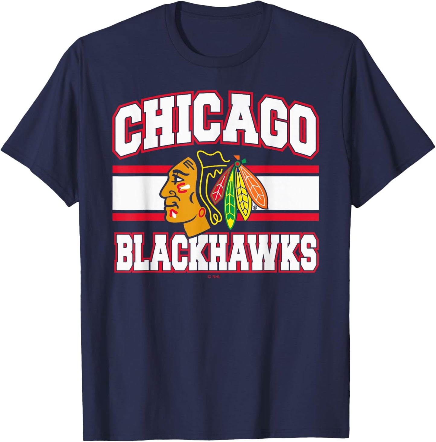Chicago Blackhawks Stripe Black Officially Licensed T-Shirt - T-Shirt | Navy
