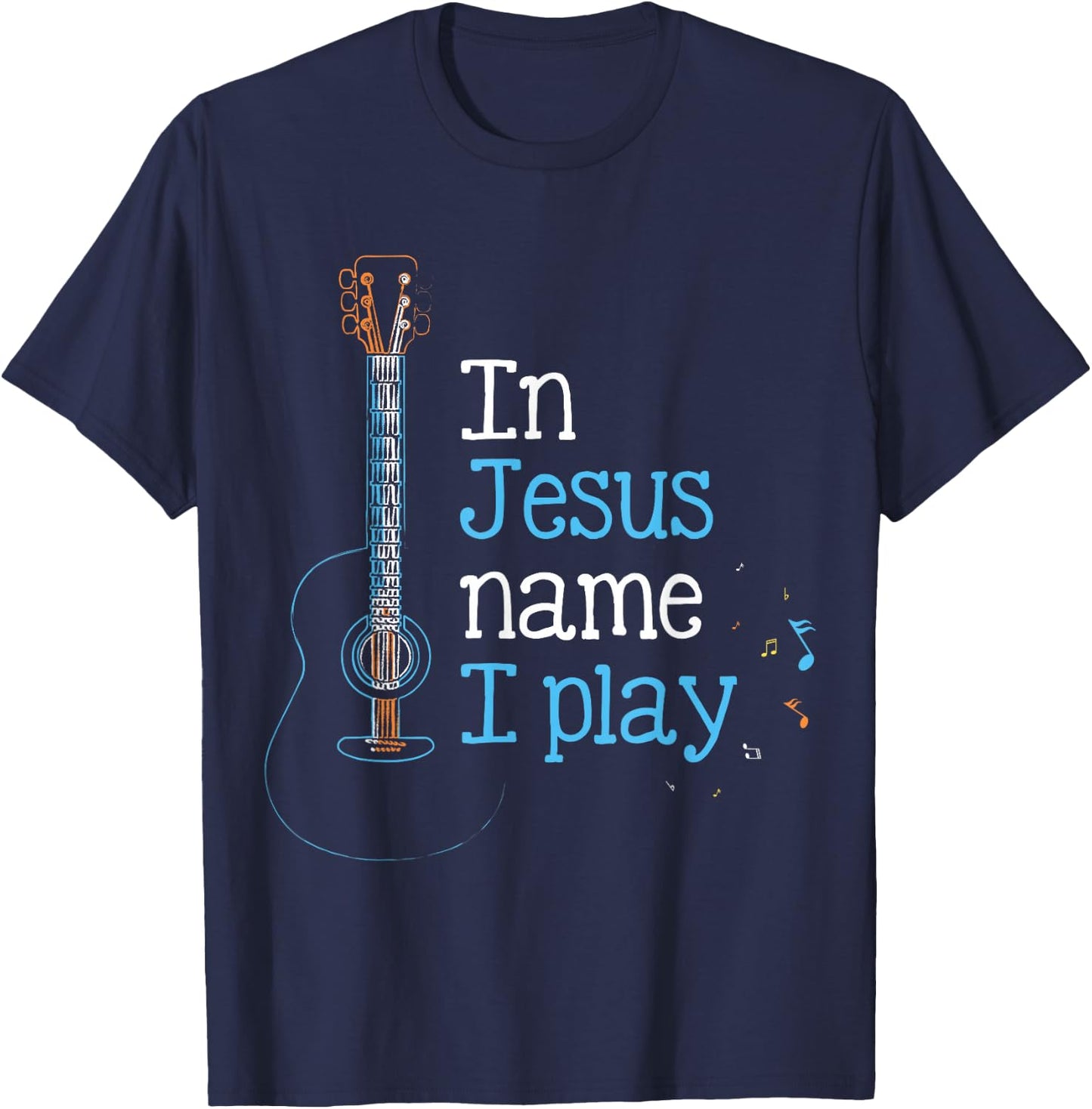 In Jesus Name i Play Guitar Christian Vintage Guitar Player T-Shirt - T-Shirt | Navy