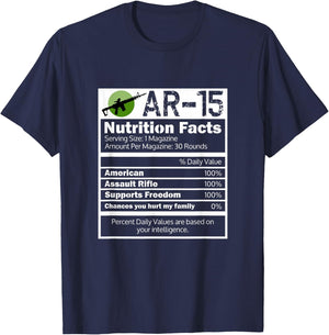 Assault Rifle AR 15 Gun Nutrition Facts Funny Gift T-Shirt - T-Shirt | Navy