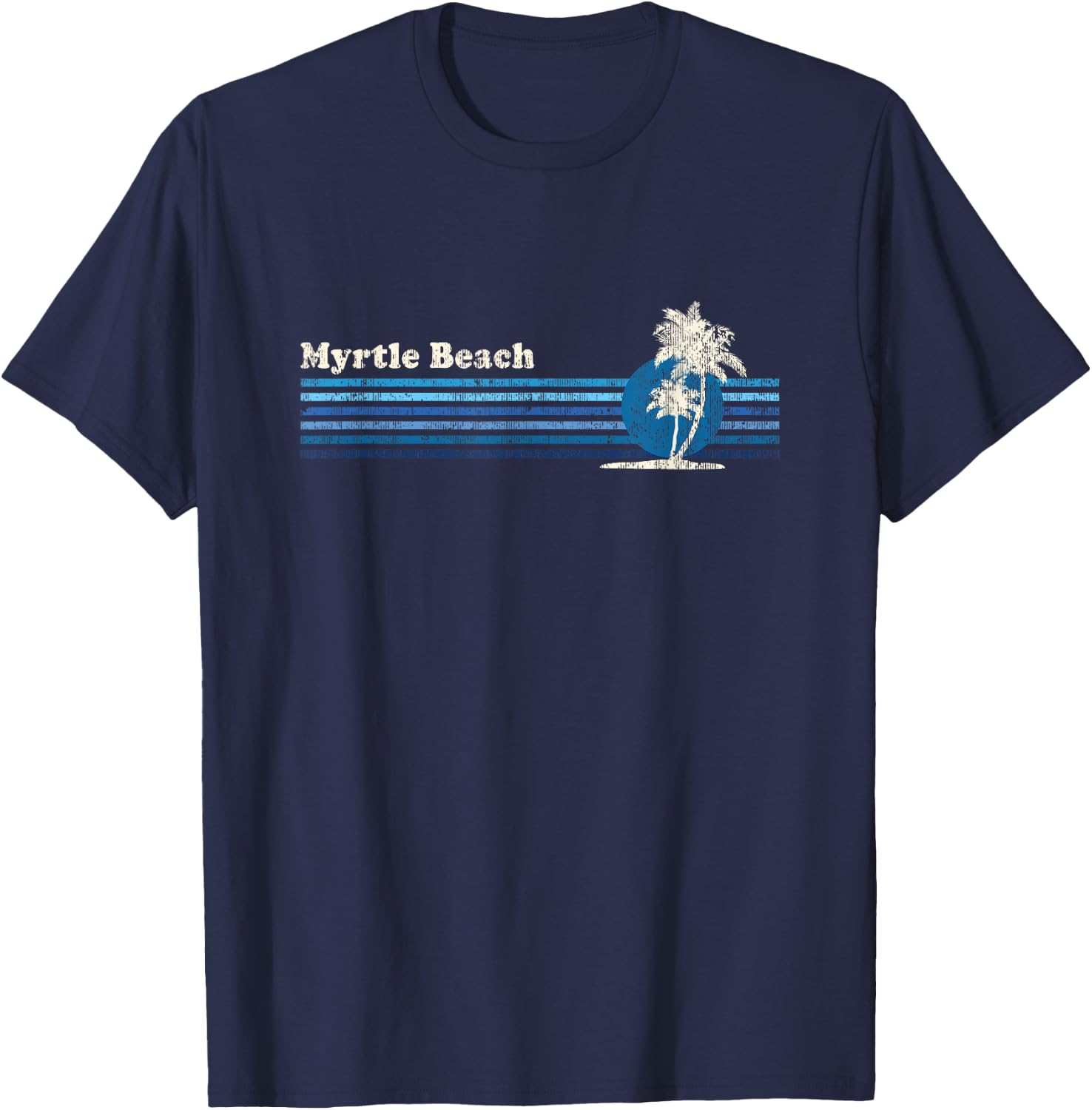 Myrtle Beach SC Vintage 80s Palm Trees Sunset T-Shirt - T-Shirt | Navy