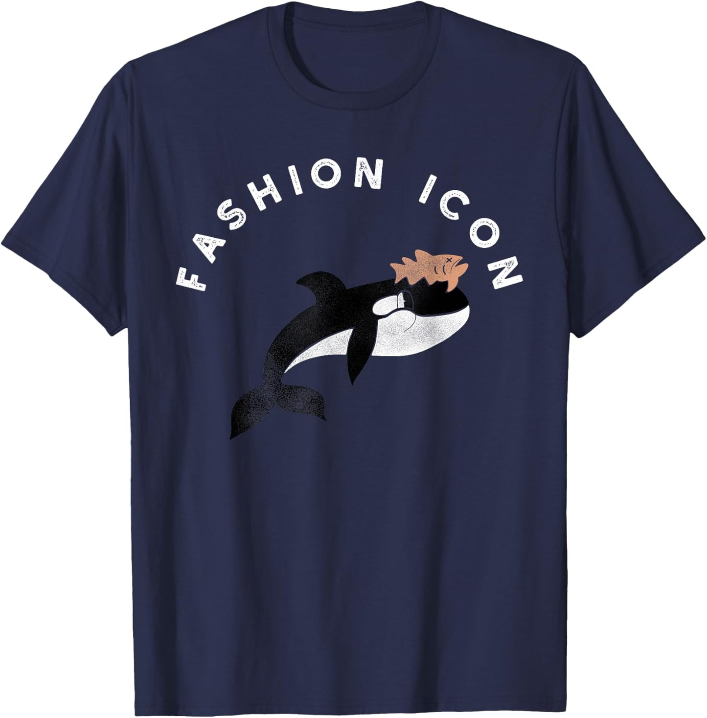 Fashion Icon Orca Whale Wearing Dead Salmon on Head T-Shirt - T-Shirt | Navy