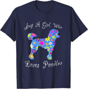 Fun Cute Floral Poodle Lover T-Shirt - T-Shirt | Navy