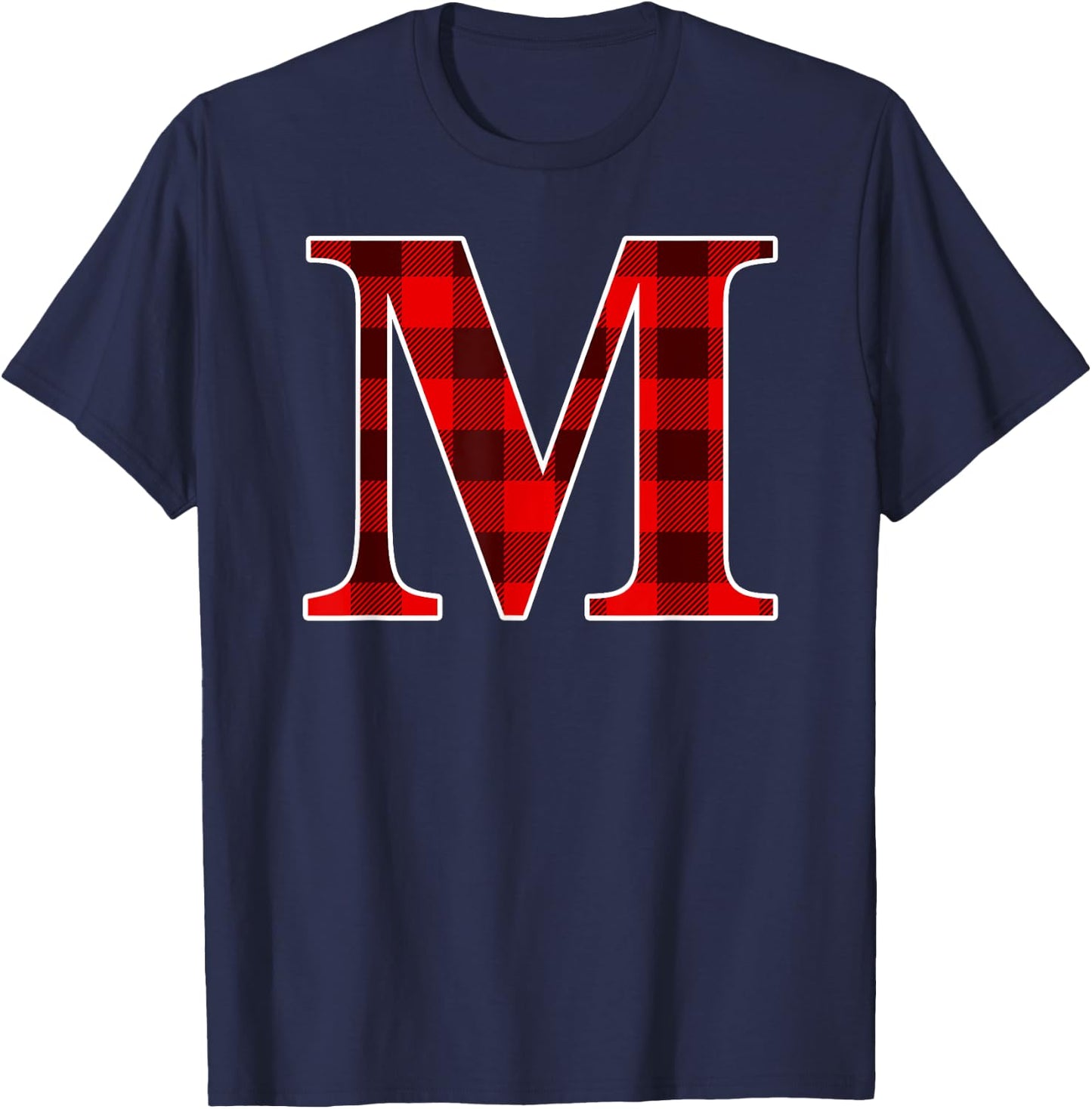 Buffalo Plaid Monogram Letter M Matching Holiday T-Shirt - T-Shirt | Navy