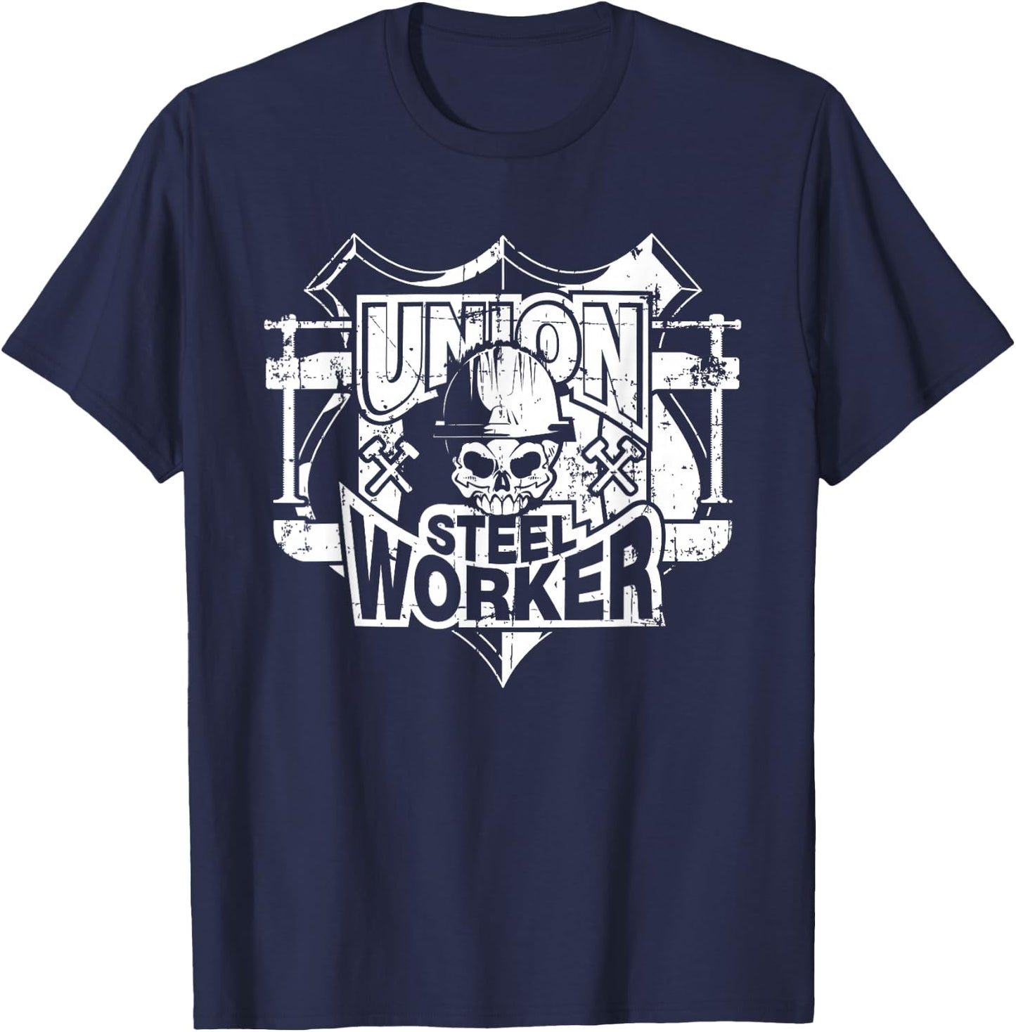 Tough Proud Union Steel Worker Skull T-Shirt - T-Shirt | Navy