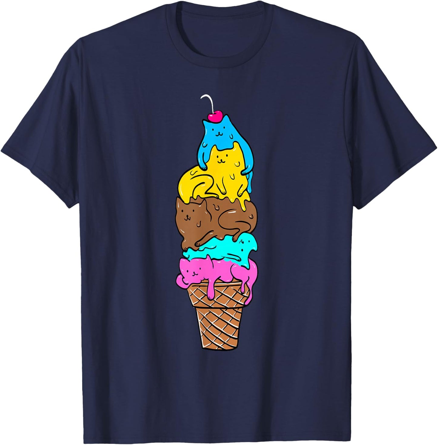 Cute Cat Ice Cream - Kitty Cat Dessert Shirt T-Shirt - T-Shirt | Navy
