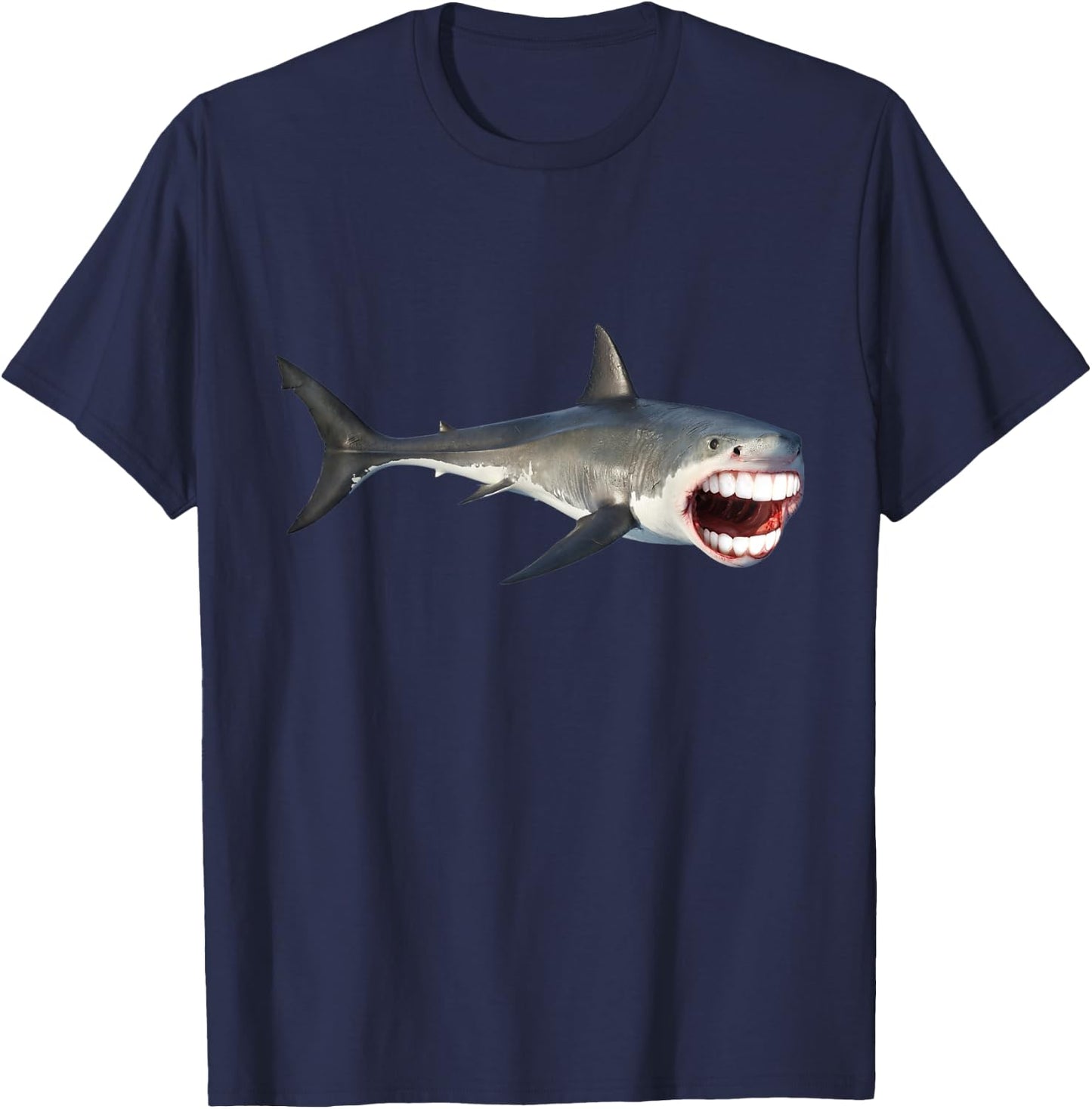 Great White With Human Teeth Funny Shark T-Shirt - T-Shirt | Navy