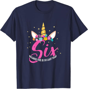 6 Years Old Birthday Girl Gifts Unicorn 6th Birthday T-Shirt - T-Shirt | Navy