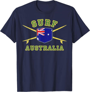 Surf Australia | Vintage Surfboards Aussie Flag Surfing T-Shirt - T-Shirt | Navy