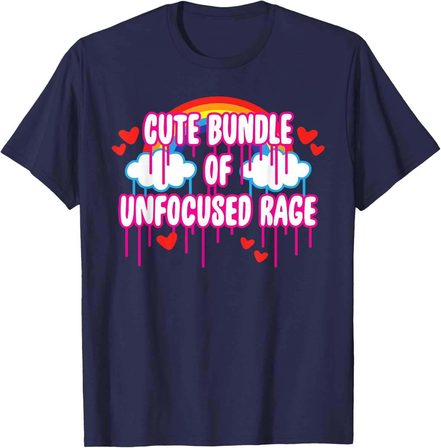 Cute Bundle of Unfocused Rage Rainbow Clouds Drips Hearts Small T-Shirt - T-Shirt | Navy