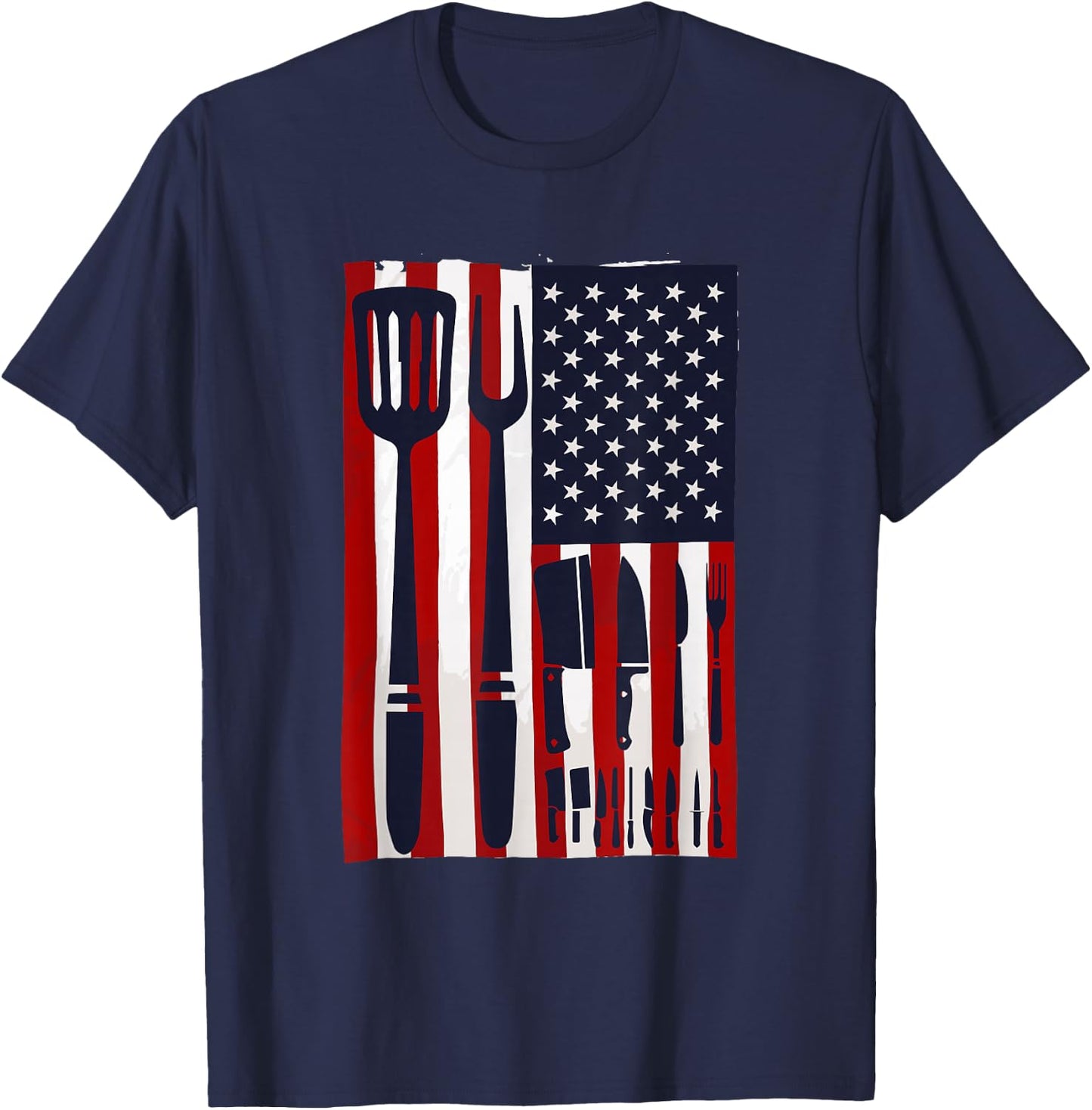 Chef Knives USA Flag Patriotic Cook America Cooking Knife T-Shirt - T-Shirt | Navy