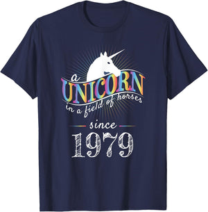 A Unicorn In A Field Of Horses Since 1979 Birthday T-Shirt - T-Shirt | Navy