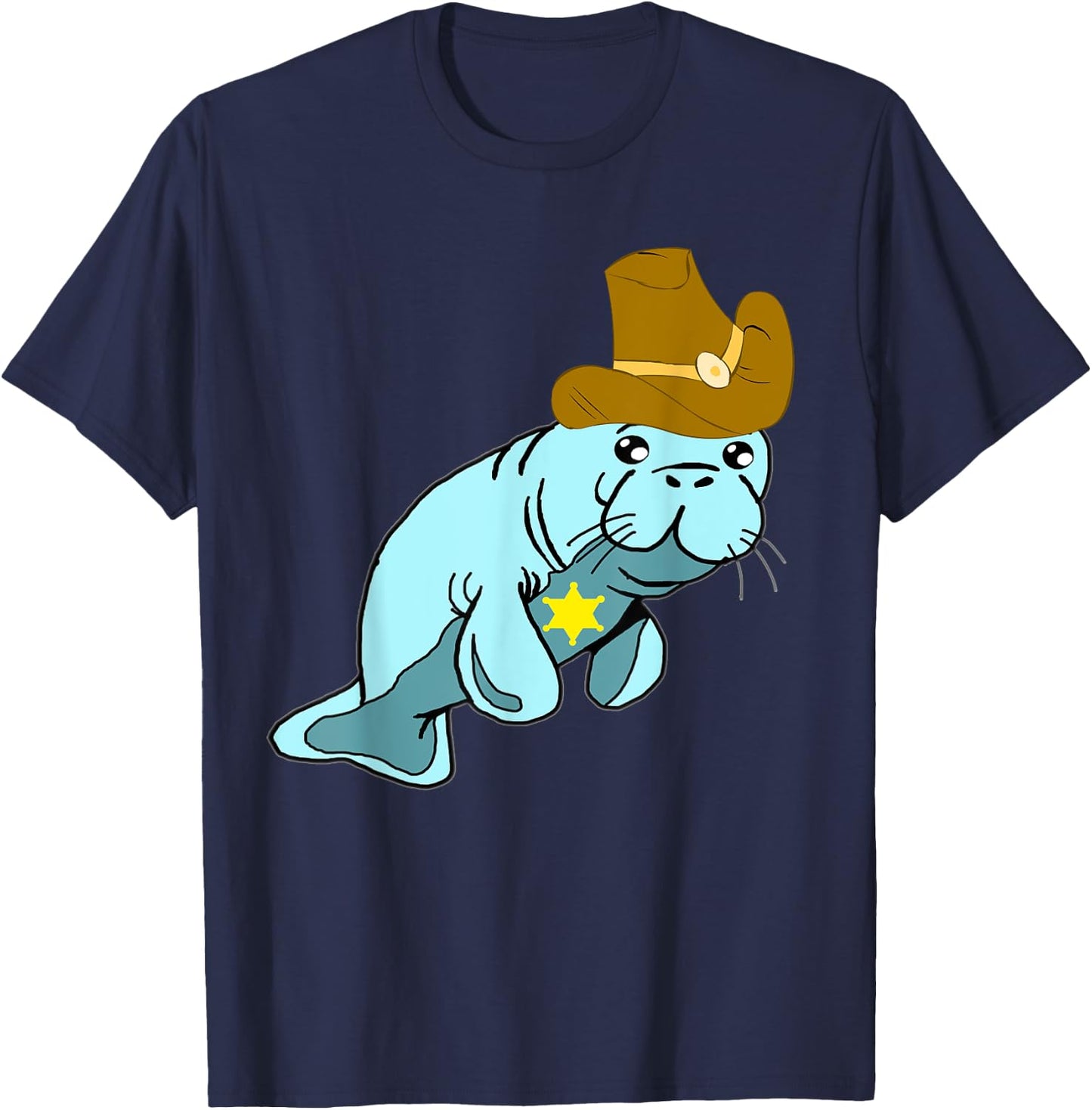 Cowboy Manatee Floaty Dugong Sea Cows Sheriff Rancher T-Shirt - T-Shirt | Navy