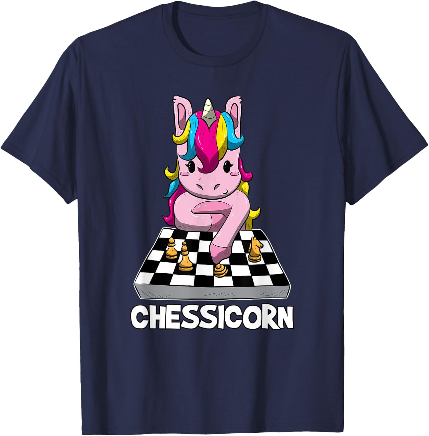 Chessicorn Funny Unicorn Plays Chess Gift T-Shirt - T-Shirt | Navy