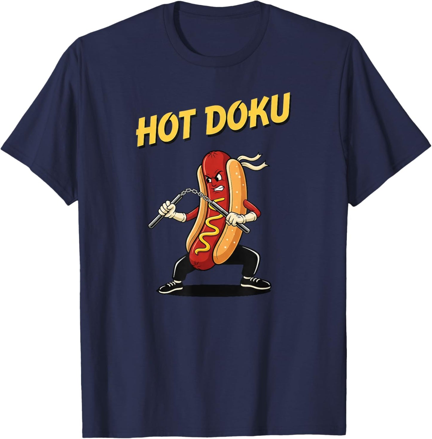 Hot Dog Martial Arts Fighter Nunchaku Wiener Funny Artwork T-Shirt - T-Shirt | Navy