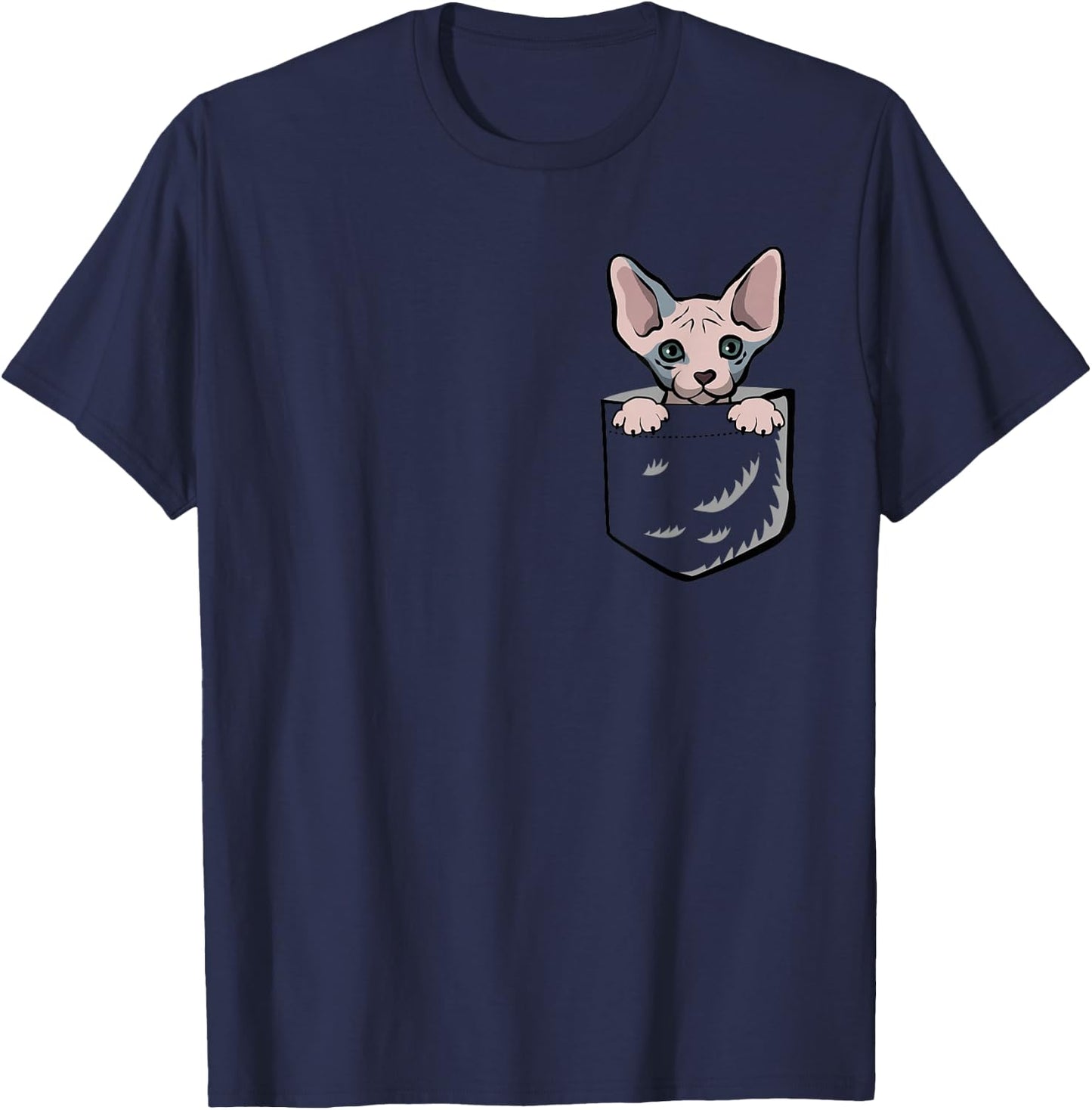 Adorable Little Sphynx Cat In The Pocket T-Shirt - T-Shirt | Navy
