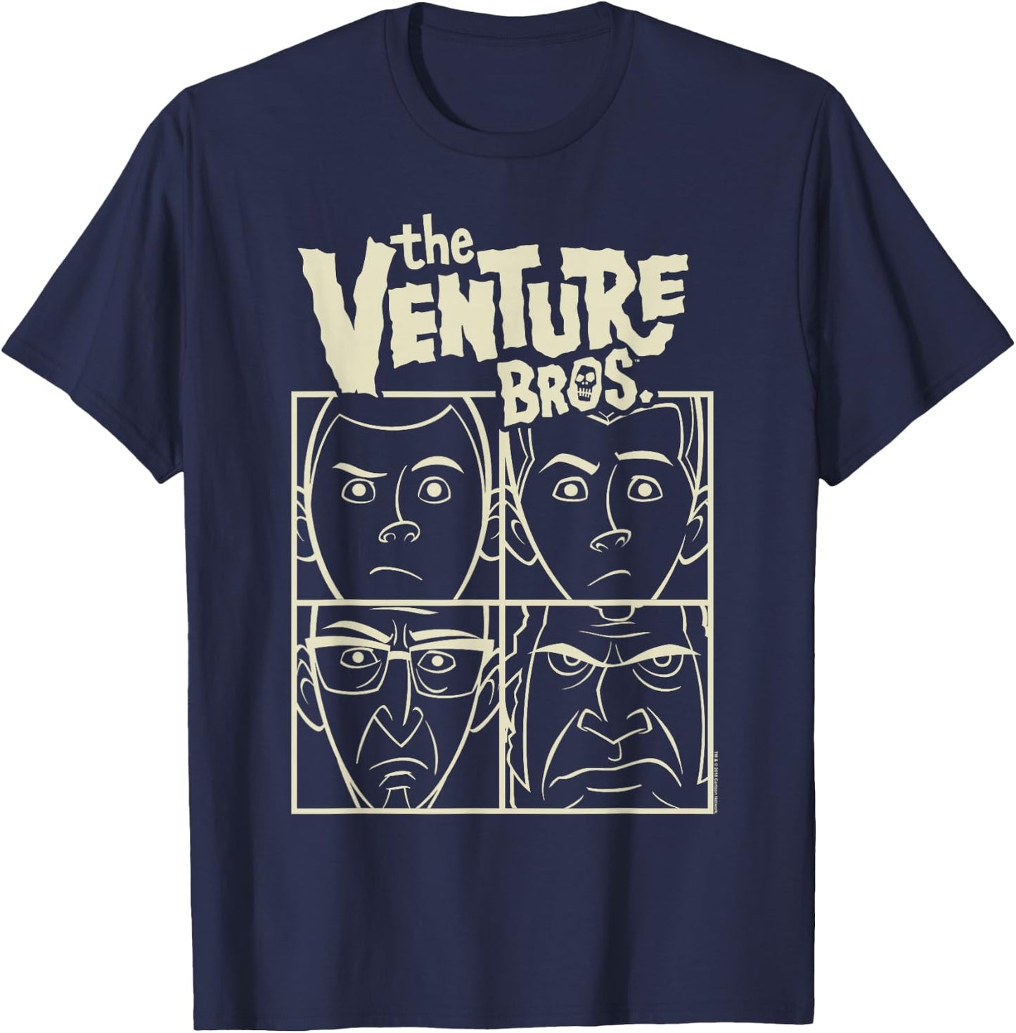 Adult Swim Venture Bros. Adult Men's Black Cartoon Themed Cartoon Patterned Classic Style with & Short Sleeves - Small T-Shirt - T-Shirt | Navy