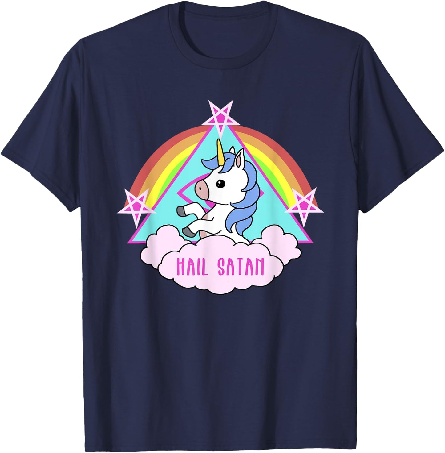 Hail Satan Funny Unicorn T-Shirt - T-Shirt | Navy