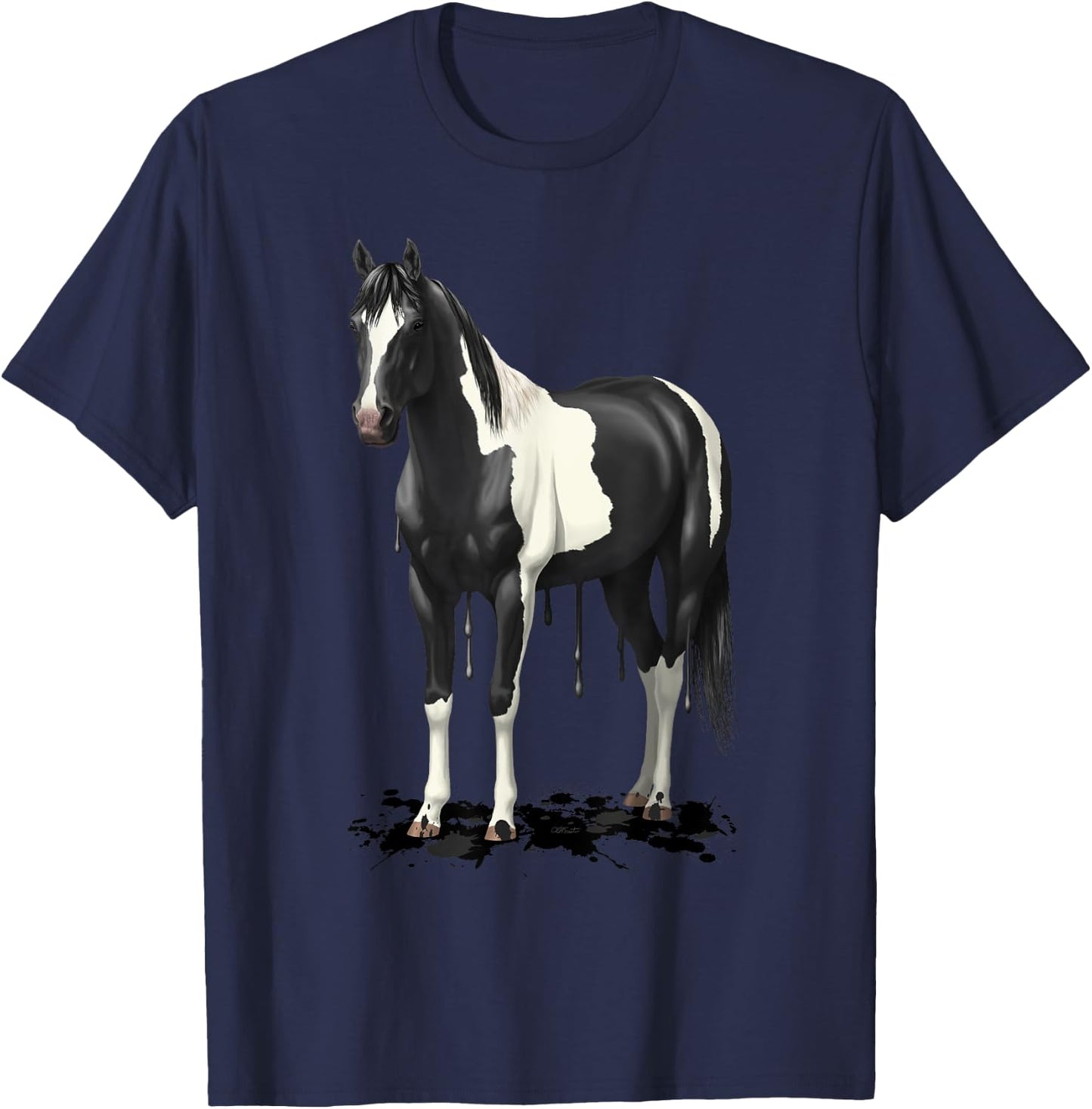 Funny Dripping Wet Paint Horse Black Pinto Horse Lovers Gift T-Shirt - T-Shirt | Navy