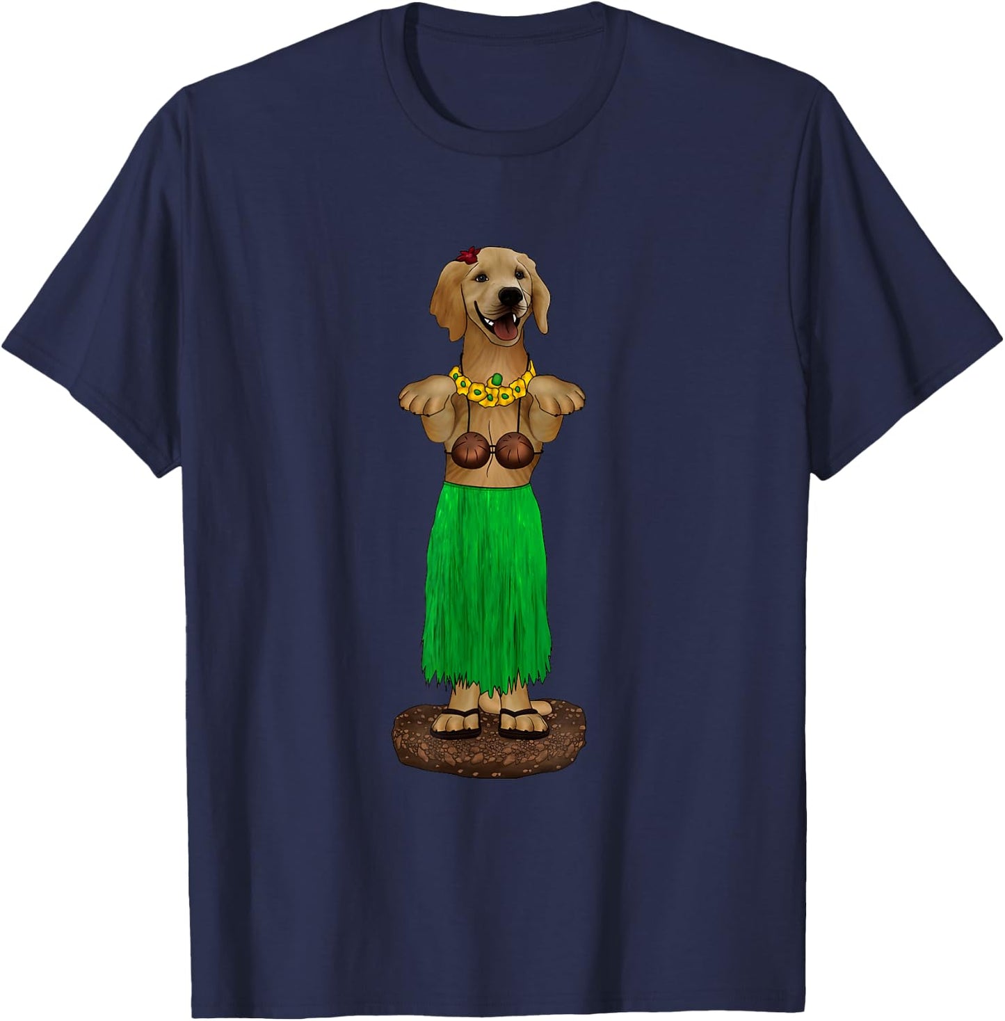 Dashboard Hula Dog Golden Retriever Lei Coconut Bra Women Kids T-Shirt - T-Shirt | Navy