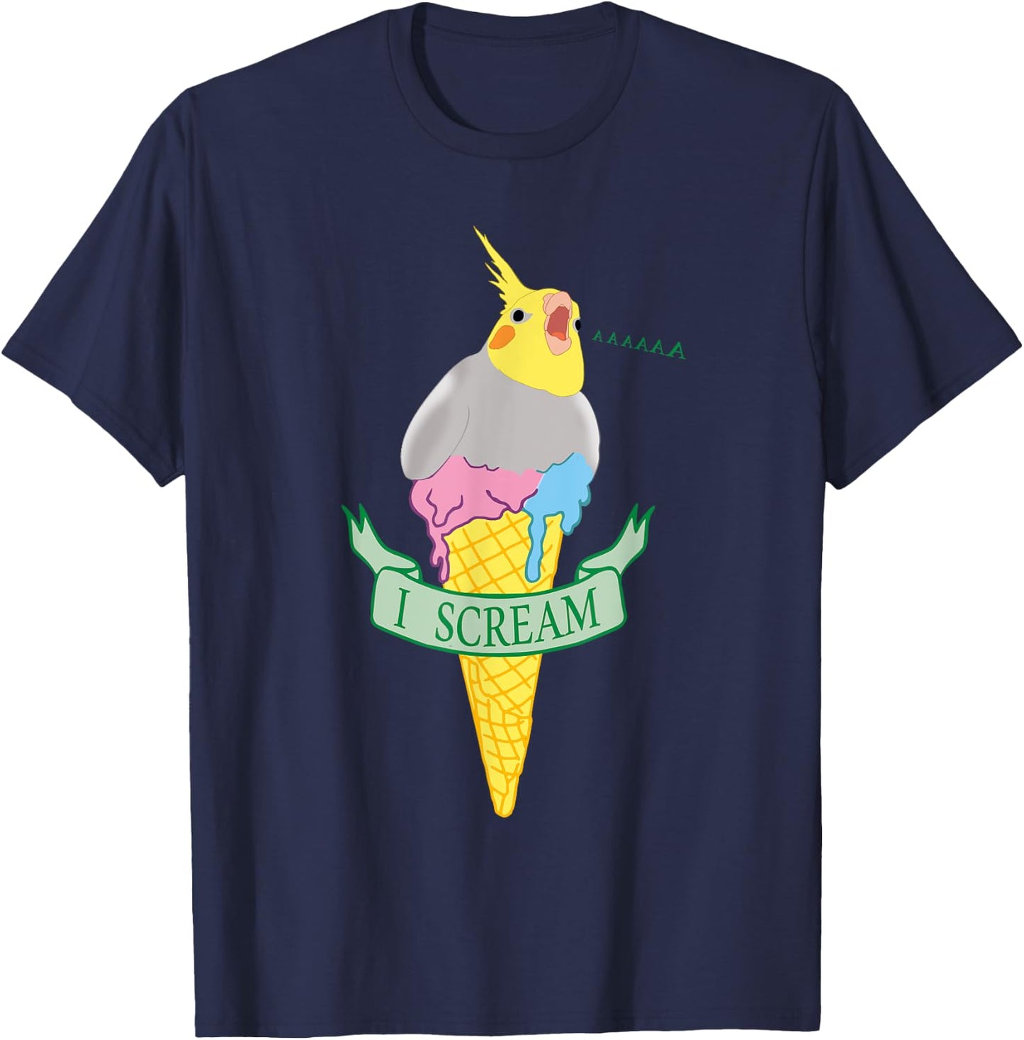 Funny Parrot Pet Doodle I Scream Ice Cream Cockatiel T-Shirt - T-Shirt | Navy