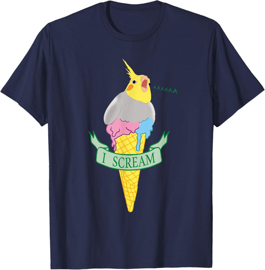 Funny Parrot Pet Doodle I Scream Ice Cream Cockatiel T-Shirt - T-Shirt | Navy
