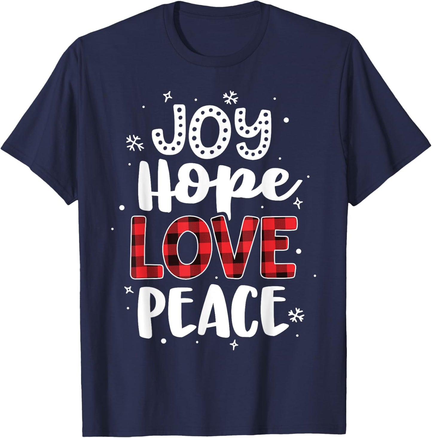 Joy Hope Love Peace Red Buffalo Plaid Christmas Mom Women T-Shirt - T-Shirt | Navy