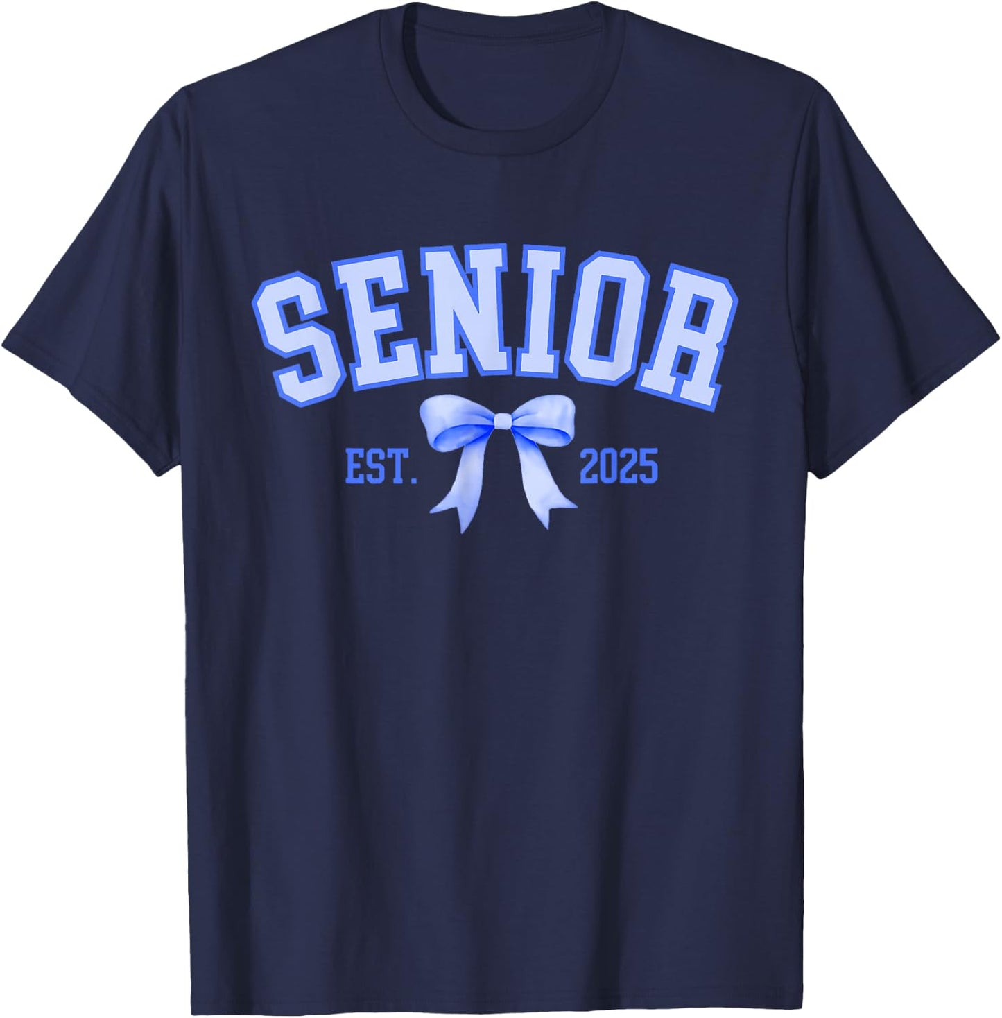 Senior 2025 Coquette Class of 2025 Blue Bows Retro T-Shirt - T-Shirt | Navy