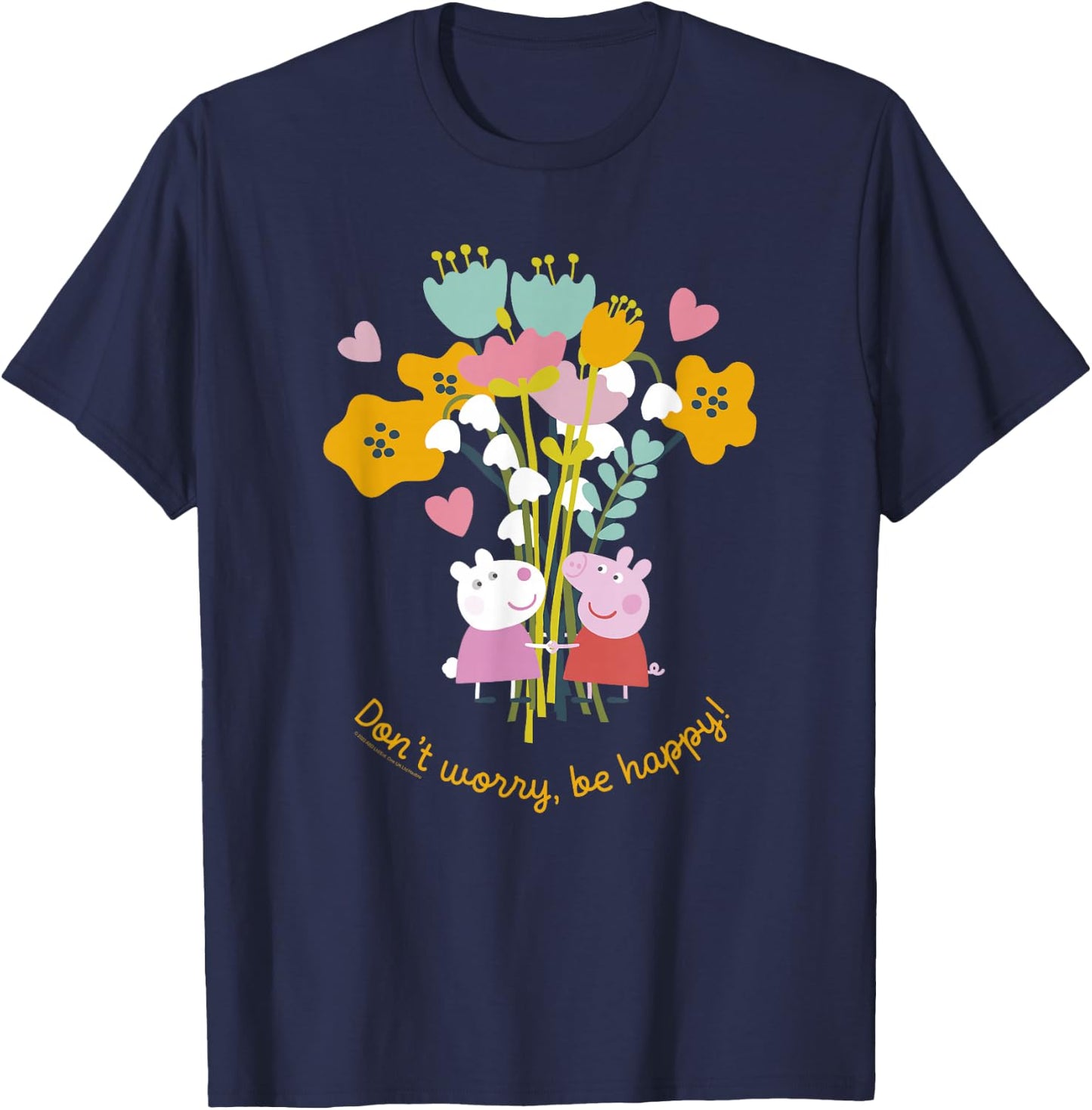 Peppa Pig Don't Worry Be Happy Floral Logo T-Shirt - T-Shirt | Navy