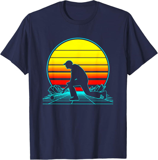 Retro Lawn Bowls Vaporwave T-Shirt - T-Shirt | Navy