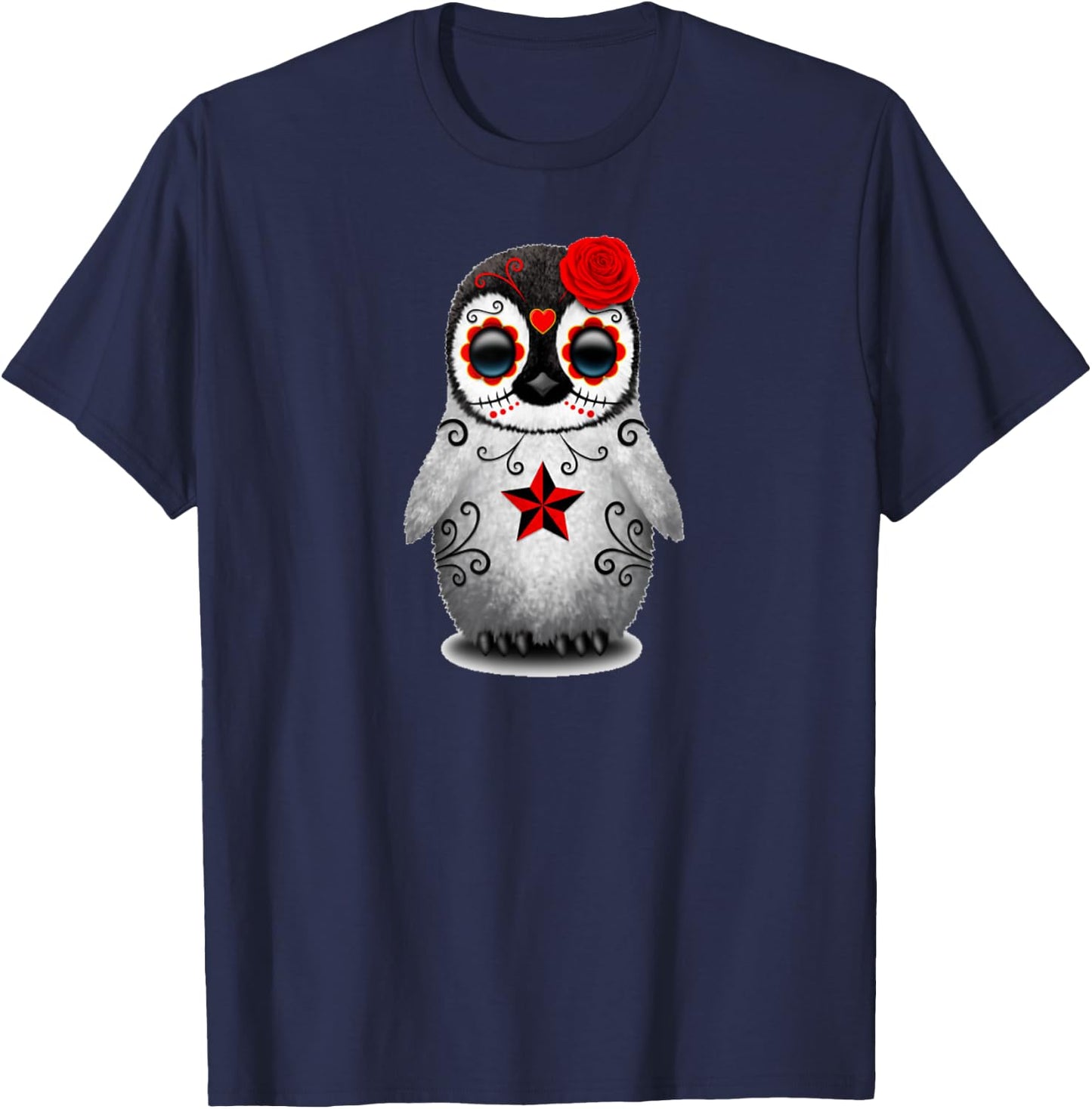 Sugar Skull Penguin Day Of The Dead Halloween T-Shirt - T-Shirt | Navy