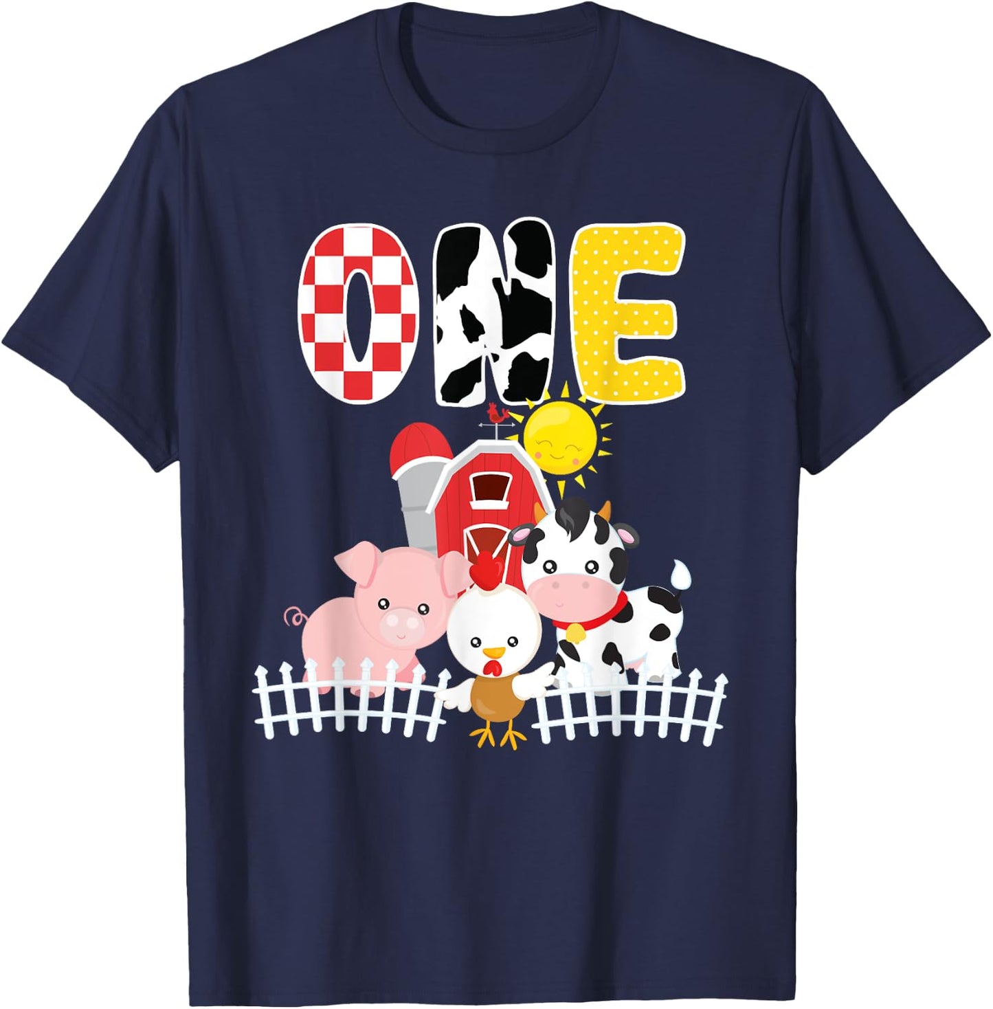 Barnyard Farm Animals 1st Birthday 1 Year Old Birthday Shirt T-Shirt - T-Shirt | Navy