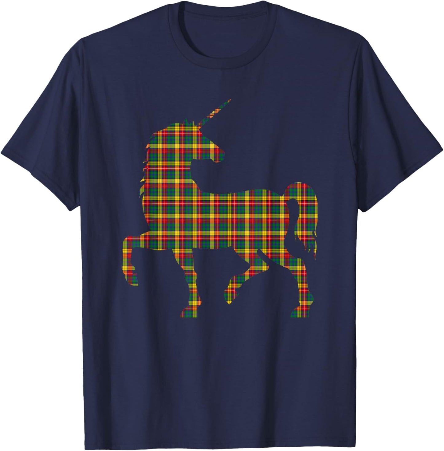 Buchanan Plaid Unicorn Scottish Pride Tartan T-Shirt - T-Shirt | Navy