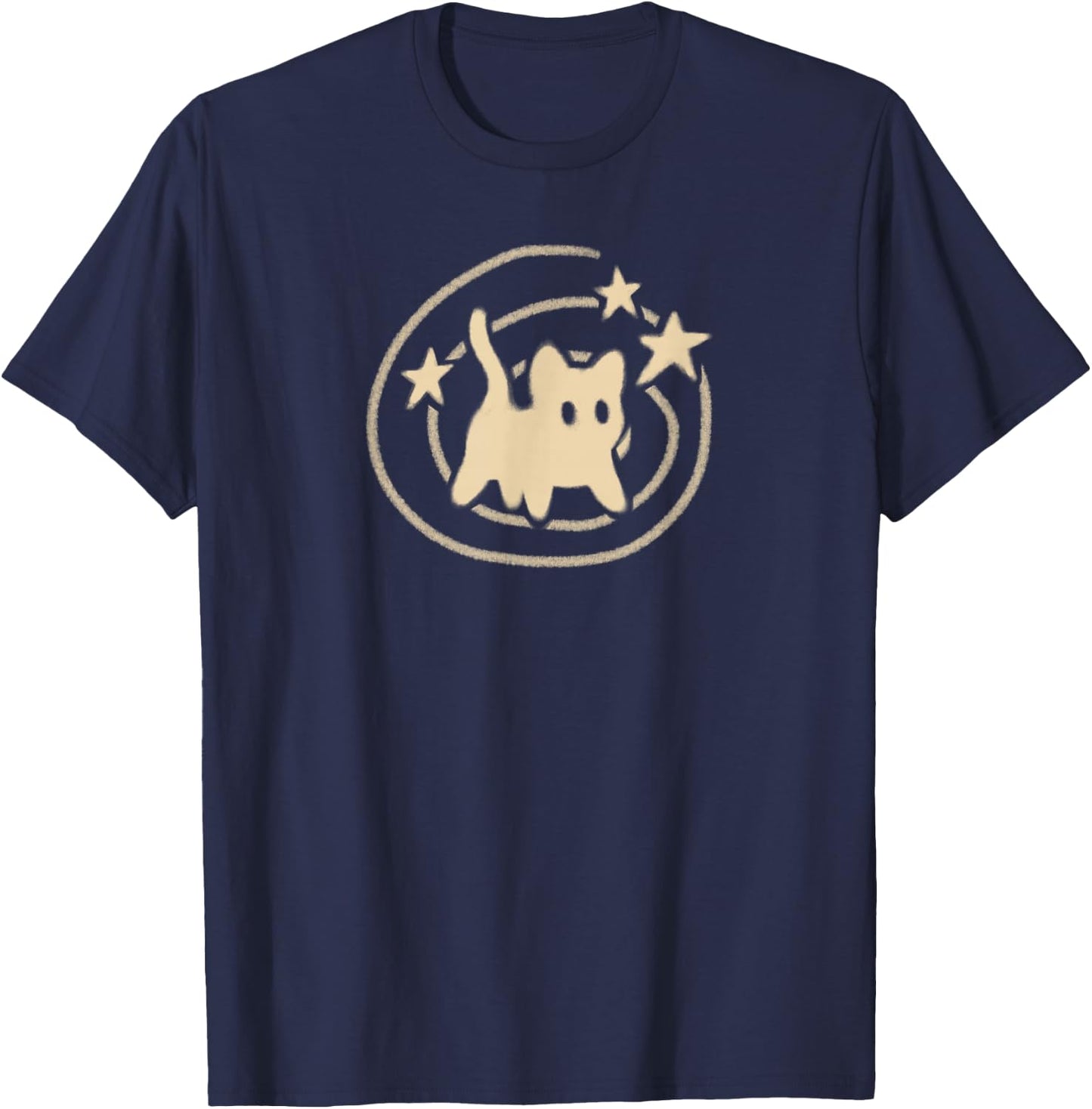90s Y2K Scary Tomcat Cat is Scared Under Starry Tail T-Shirt - T-Shirt | Navy