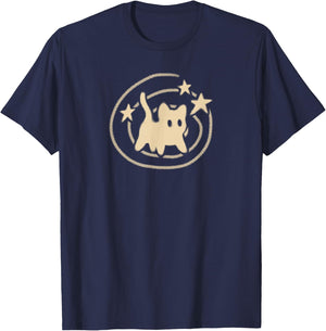 90s Y2K Scary Tomcat Cat is Scared Under Starry Tail T-Shirt - T-Shirt | Navy