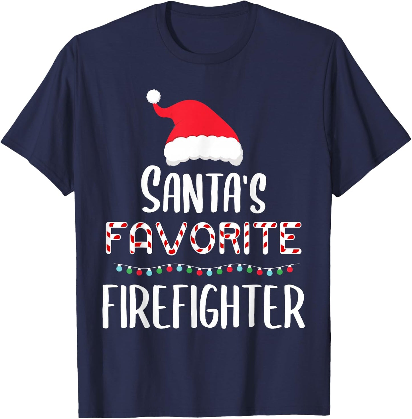 Santas Favorite Firefighter Pajamas Xmas Firefighter Costume T-Shirt - T-Shirt | Navy