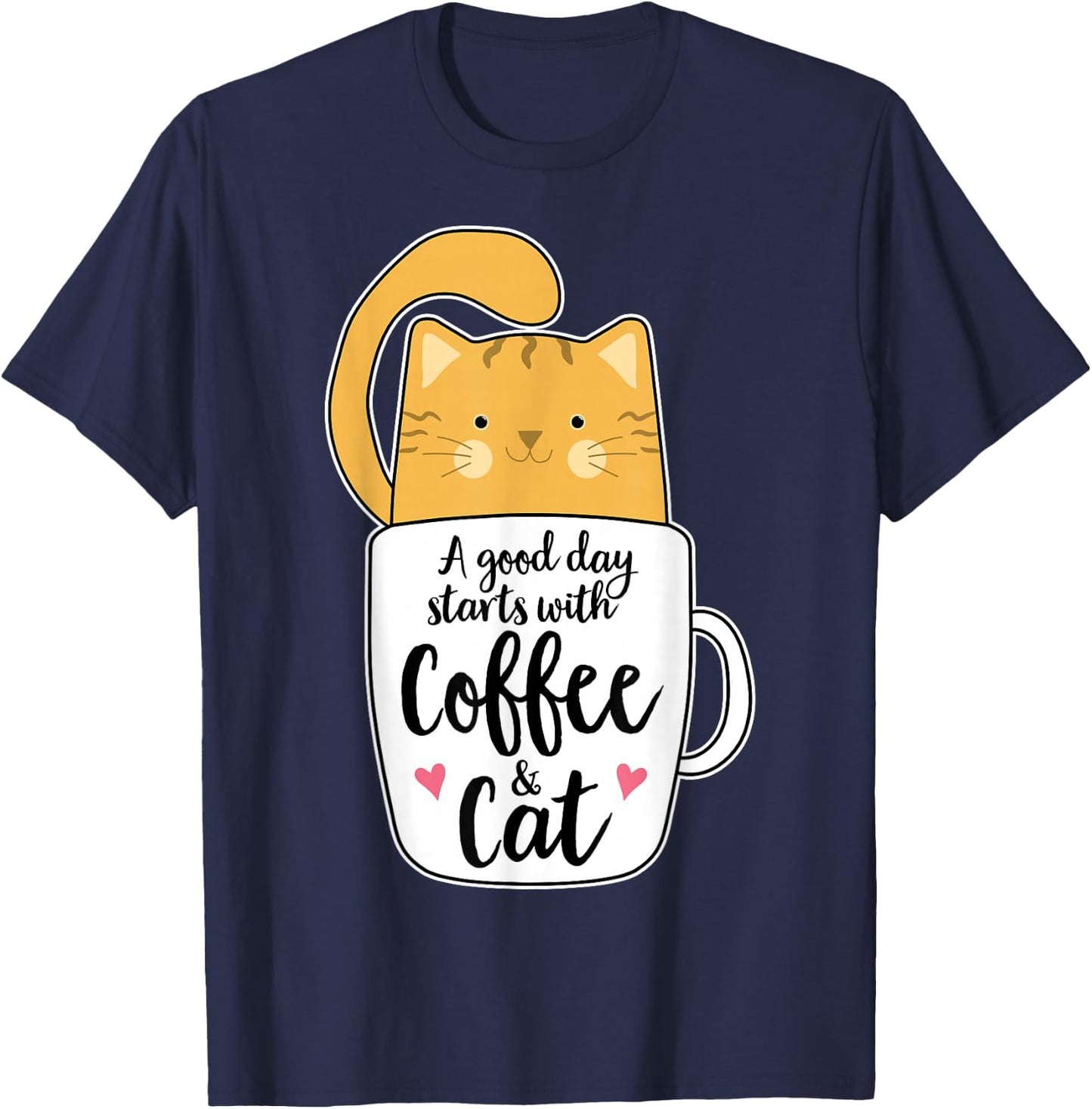 Funny Orange Cat Coffee Quote for Cat Mom & Women T-Shirt - T-Shirt | Navy