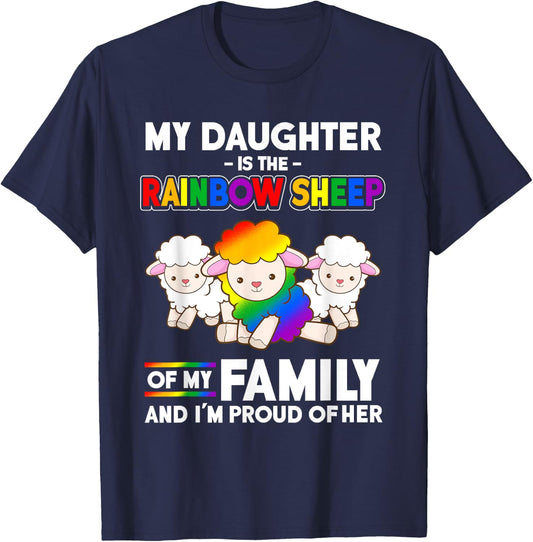 My Daughter is a Gay Pride Month Rainbow Sheep T-Shirt - T-Shirt | Navy