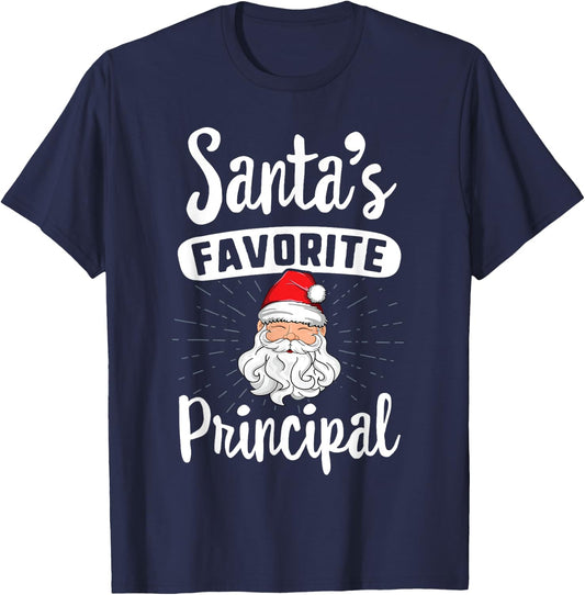 Santa's Favorite Principal Christmas School Gift T-Shirt - T-Shirt | Navy