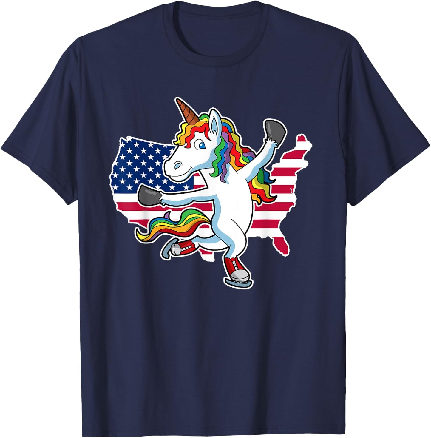 Unicorn Figure Skating USA Shirt T-Shirt - T-Shirt | Navy