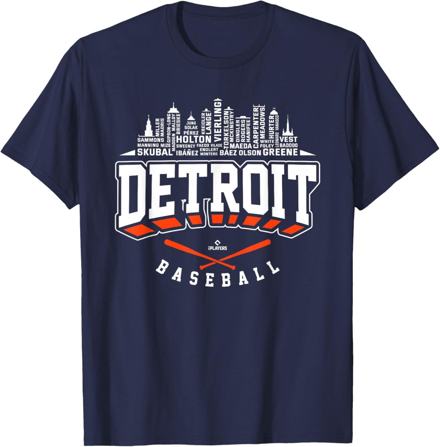 2024 Skyline Word Art Tarik Skubal Detroit Baseball MLBPA T-Shirt - T-Shirt | Navy
