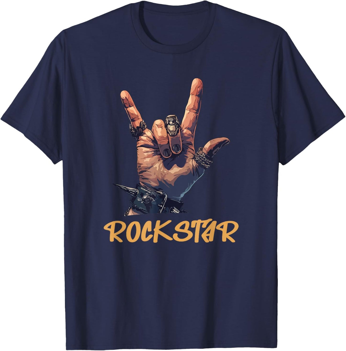 Rockstar Hand Sign Iconic Graphic Design T-Shirt - T-Shirt | Navy