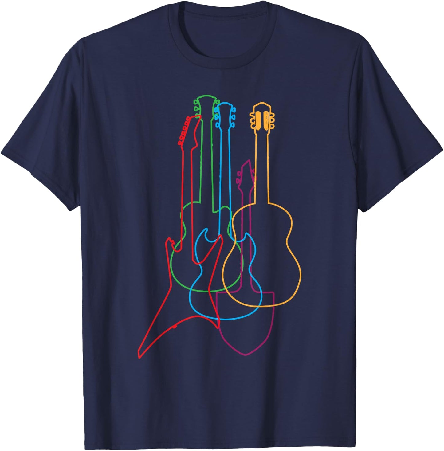 UAB KIDKIS Colored Guitars Electric Acoustic Classical Gift - Black - S - - Short Sleeve - - Guitar Design - Birthday - Music Lovers T-Shirt - T-Shirt | Navy
