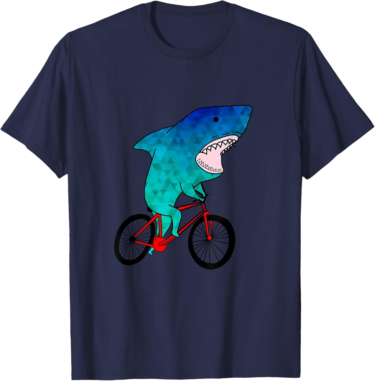 Cute Shark - On A Bicycle - Ocean Animals T-Shirt - T-Shirt | Navy