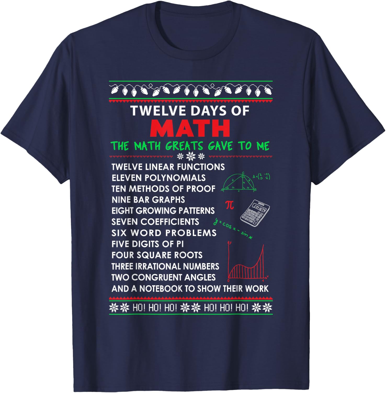 Math Teacher Christmas Shirt - 12 Days of Math Men Women Kids T-Shirt - T-Shirt | Navy